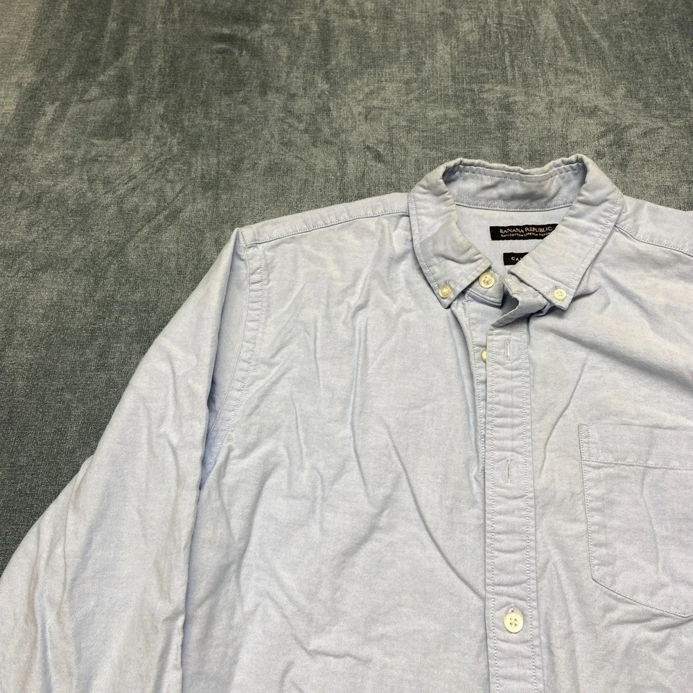 Banana Republic Shirt Mens Medium Blue Cotton Stretch Camden Fit Button Down